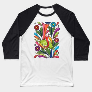 Mexican Amate Bird with Colorful Flowers by Akbaly Baseball T-Shirt